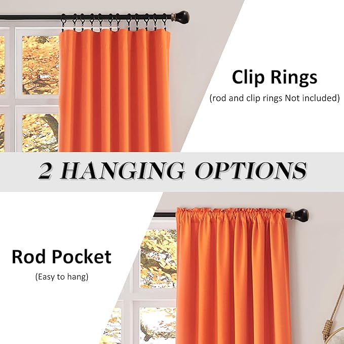 Vibrant Orange Light Reducing Curtains 90 Inches Long - Fall Colored Room Darkening Thermal Insulated Drapes Window Treatment Curtains for Living Room Patio Door,2 Panels,W 52 x L 90 Inch - Image 2