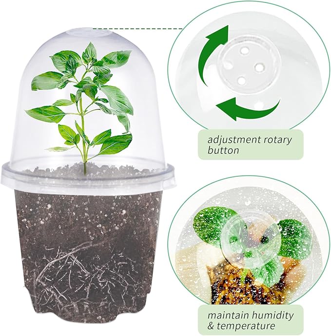 JOPY 30 Pack 4 Inch Plastic Nursery Pots with Humidity Dome for Plants Clear Seed Starter Pots Seedlings Planting Pots for Garden Indoor and Outdoor Small Planter Containers with Drainage Holes - Image 2