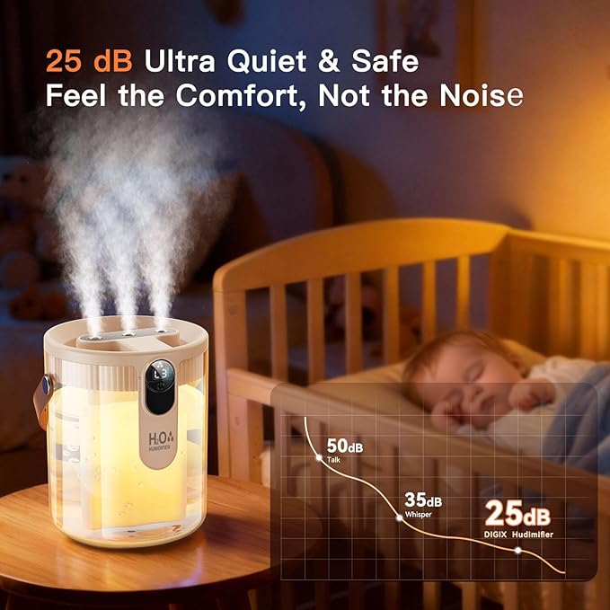 DIGIX Small Portable Humidifiers for Bedroom, 1.4L Top Fill Cool Mist Humidifier for Home Office Travel, 3 Mist Modes, Auto Shut Off, Night Light, Easy to Clean Quiet Humidifier for Baby Plant (Beige) - Image 6