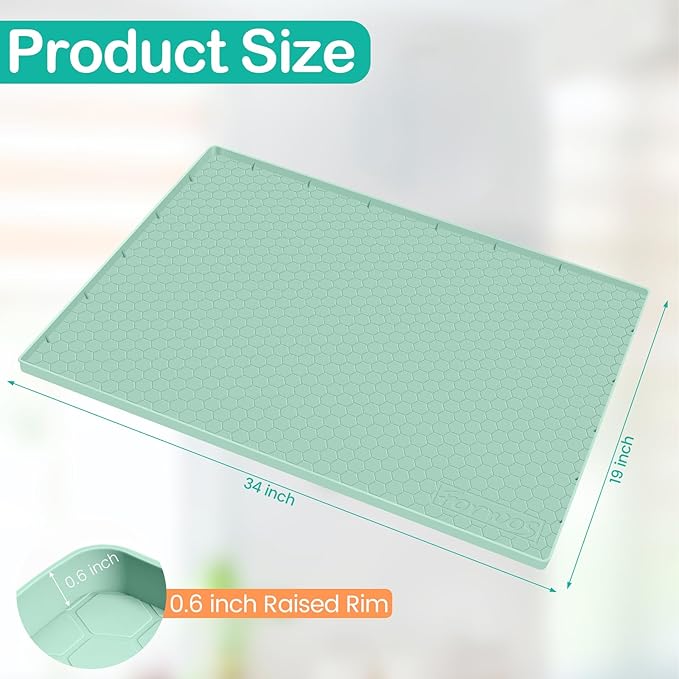 Waterproof Under Sink Mat 34" x 19", Silicone Cabinet Liner, Rubber Protector for Kitchen and Bathroom, Keeps Cabinets Clean, Dry, and Organized (Mint Green) - Image 2