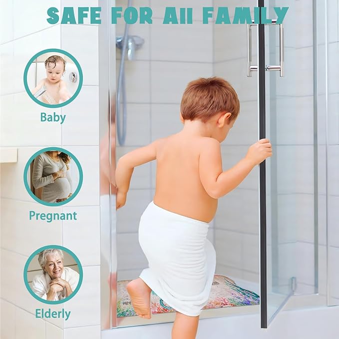 Ocean Bathtub Mat Non Slip, Cute Baby Bath Mat for Tub Rubber Tub Mat, Seahorse Coral Toddler Kids Bath Mats for Bathroom Anti Slip Shower Mat with Suction and Drain Holes Machine Washable, 40″x16″ - Image 8
