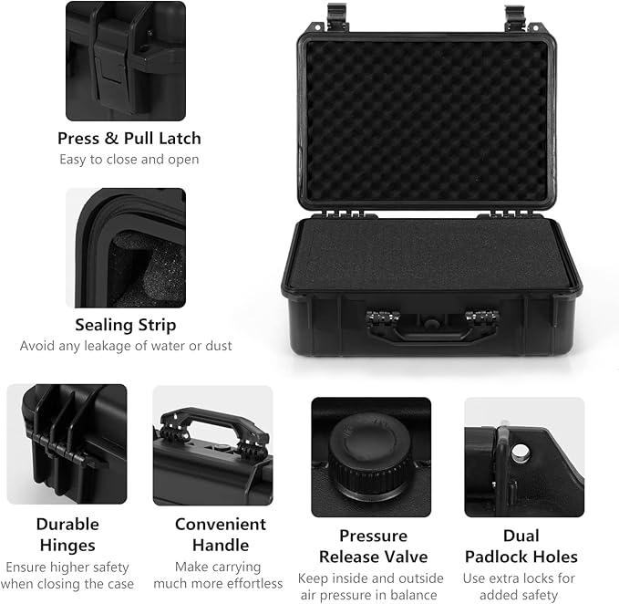 COSTWAY Waterproof Hard Case, 18.5-Inch Multi-Purpose Small Camera Dry Box with DIY Customizable Foam Insert, IP66 Rated Dustproof Shockproof, Portable Protective Case for Electronics, Drones, Black - Image 9