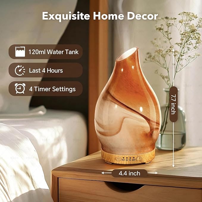 Essential Oil Diffuser, 120 ml Glass Aromatherapy Diffuser with 7 Color Lights, Auto Shut-Off and 4 Timer Settings, Ultrasonic Cool Mist Diffuser for Home Room Office (Dessert) - Image 5