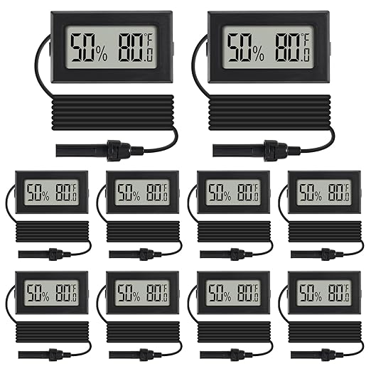 10Pcs Mini Digital Thermometer Hygrometer Gauge Indoor with Probe Sensor LCD Display Meter Temperature Humidity Fahrenheit or Celsius Meter for Incubator Plant Tank Garden -℉ by Dorhea