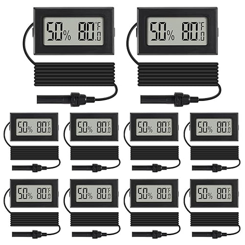 10Pcs Mini Digital Thermometer Hygrometer Gauge Indoor with Probe Sensor LCD Display Meter Temperature Humidity Fahrenheit or Celsius Meter for Incubator Plant Tank Garden -℉ by Dorhea