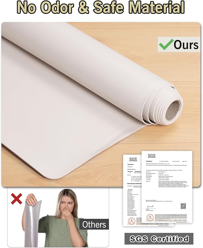 Soft Large Plastic Floor Mat for Living Room, 6'×9' Beige Waterproof Vinyl Area Rug for Baby Spills, Non-Slip Durable Multi-Pupose Floor Cover Protector for High Traffic Areas - Image 4