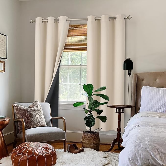 BGment Thermal Insulated 100% Blackout Curtains 72 Inch Length 2 Panels, Total Light Blocking Curtains for Bedroom, Grommet Window Drapes with Thick Black Liner, 42 Inch Wide Each Panel, Champagne - Image 2