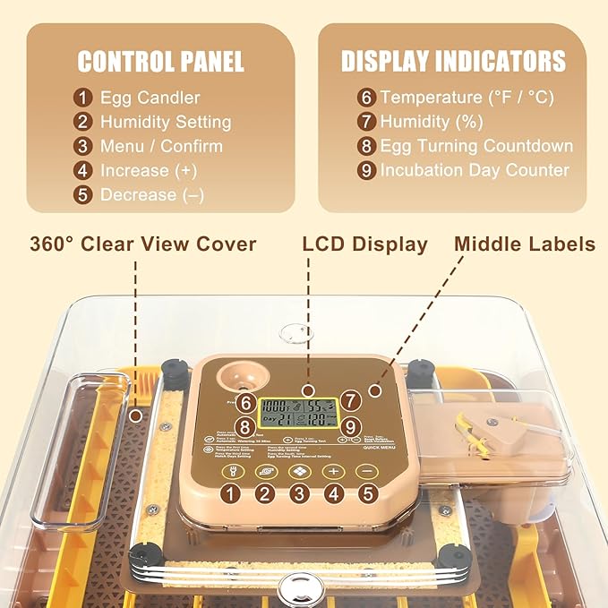 Master 48 Egg Incubator for Breeders, Fully Automated, Accurate Humidity & Temp Control, Chick Separator, Flexible Egg Spacing, Custom Incubation Days, Auto Turning & Auto Stop, Easy Monitoring - Image 4
