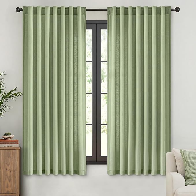 MIULEE Sage Green Thermal Insulated Curtains 63 Inch Long 2 Panels Set for Summer Heat Blocking Non See Through Privacy Thick Semi Sheer Light Filtering Back Tab Window Drapes for Bedroom Living Room - Image 9