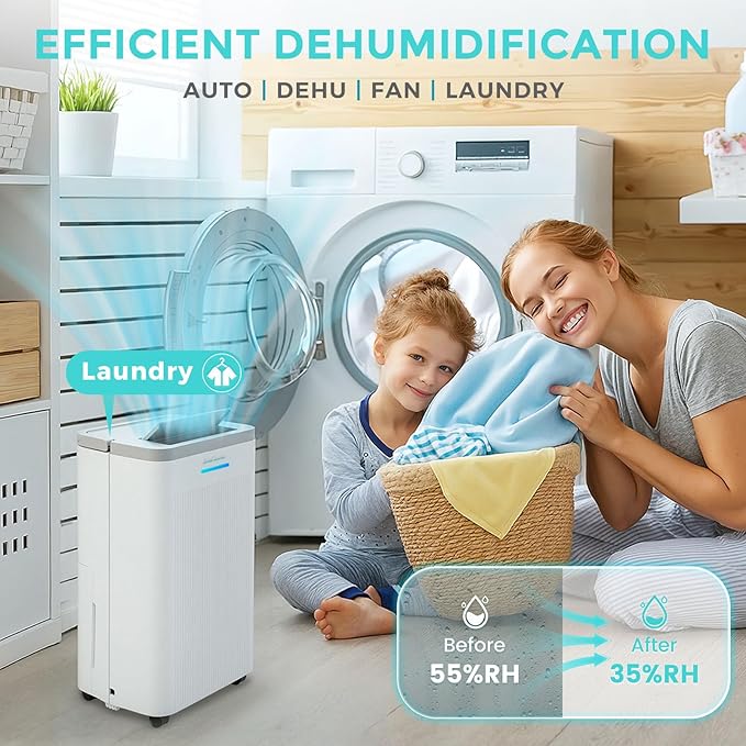 1500 Sq.Ft Dehumidifier, Max 32 Pint Quiet Dehumidifier for Bedroom with HEPA Filter Air Purifiers, Dehumidifiers for Basement with Drain Hose,Home,Bathroom,Auto Defrost,Smart Humidity Control - Image 9