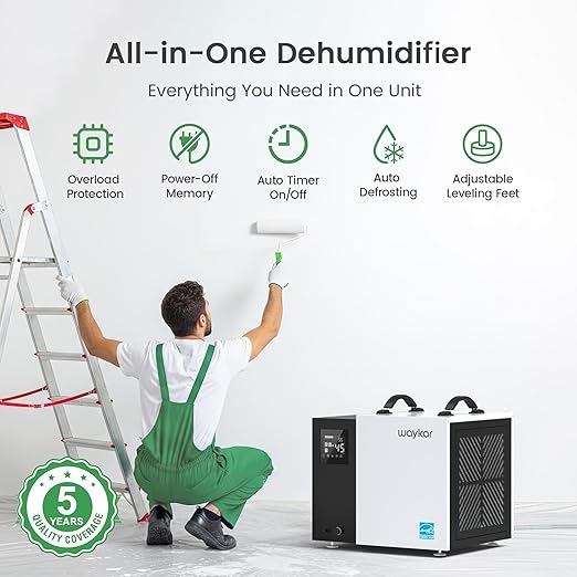Waykar 70 Pint Energy Star Crawl Space Dehumidifier with Drain Hose, Commercial Dehumidifier for Basements and Home, for Spaces up to 5000 Square Feet, Smart Humidity Control - 5-Year Quality Coverage - Image 8