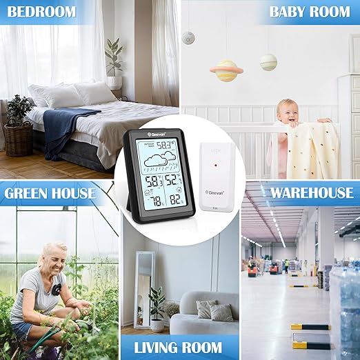 Geevon Indoor Outdoor Thermometer Wireless 200ft/60m, Digital Temperature Humidity Monitor with Large Display, Hygrometer with Weather, 3 Channel, Mold/Dew/Heat, 10s Backlight - Image 7