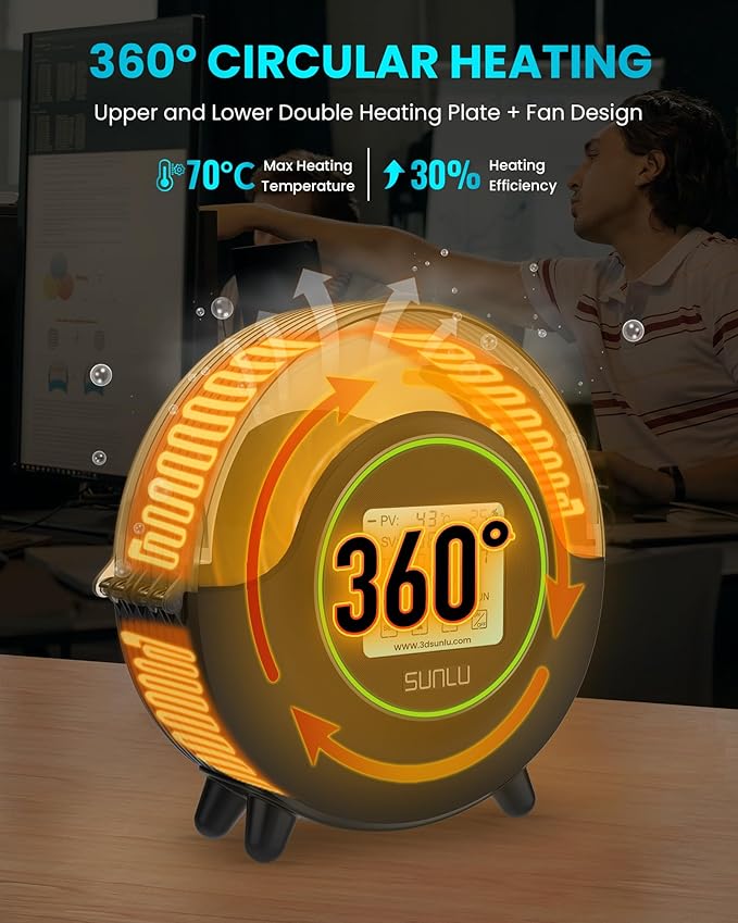 SUNLU Official Filament Dryer S2, Upgraded 3D Filament Dryer with 360°Heating Fan, Filament Dehydrator, One-Key Set with 4.6" Touch Sreen, Compatible with 1.75 2.85 3.00mm PLA PETG ABS Filament, Black - Image 2