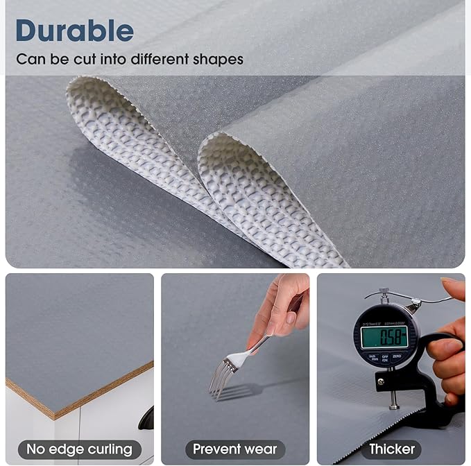 Drawer and Shelf Liner, Non-Slip Kitchen Cabinet Liners Non-Adhesive Thick Strong Grip Waterproof Washable Mats Protect Dresser Shelves Cupboard Bathroom Cabinets, Pure Gray, 18 in X 30 FT - Image 6