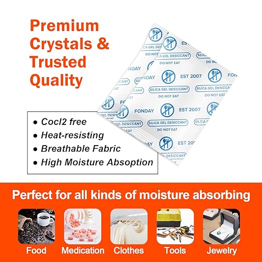 1 Gram 100 Packets Fonday Food Grade Silica Gel Desiccants Packs Moisture Absorbers Dehumidifier - Image 2