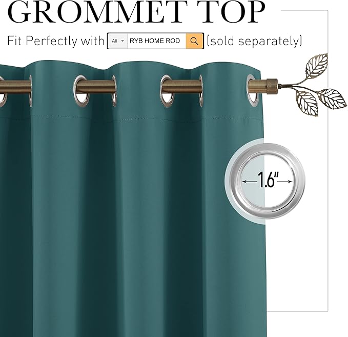 RYB HOME Room Divider Curtains for Closet Blackout Sound Reducing Privacy Drapes for Large Window Decor Wide Visual Barrier Shared Bedroom Loft Dorm, W 150 x L 108 inches, Teal, 1 Panel - Image 2