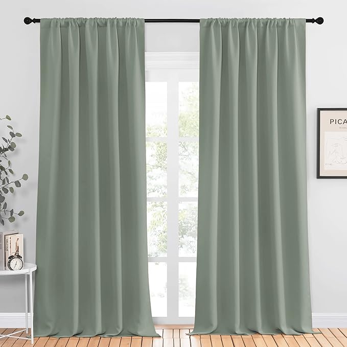 NICETOWN Window Curtains Blackout Drapes - Thermal Insulated Solid Rod Pocket Blackout Curtains/Draperies for Living Room (Sage Green, One Pair, 52 by 95-Inch) by NICETOWN