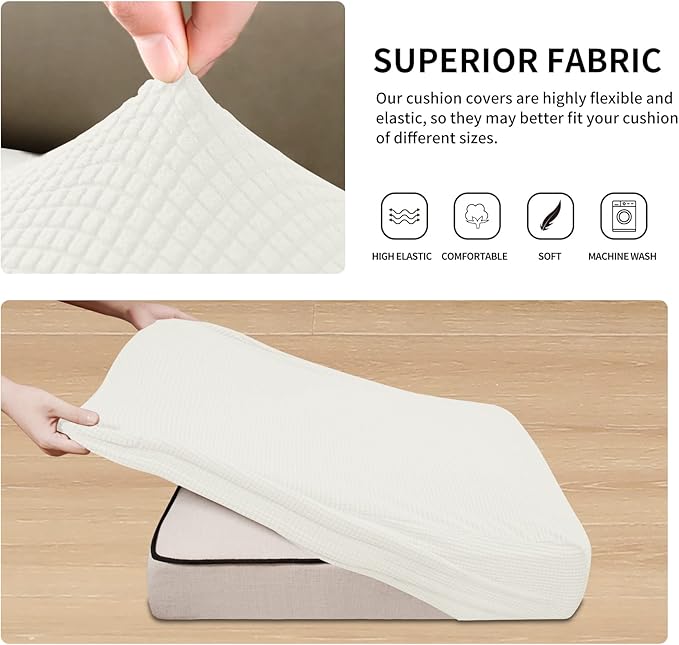 Easy-Going Stretch Individual Chair Couch Cover Sofa Furniture Protector Slipcover - Soft Flexibility With Elastic Bottom (3-Piece Cushion Cover, Cream) - Image 5