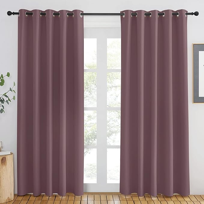 NICETOWN Blackout Dry Rose Curtain for Windows 84 inch Long - Thermal Insulated Solid Grommet Room Darkening Drape Sound Reducing for Bedroom/Living Room (1 Panel, W66 x L84) - Image 2