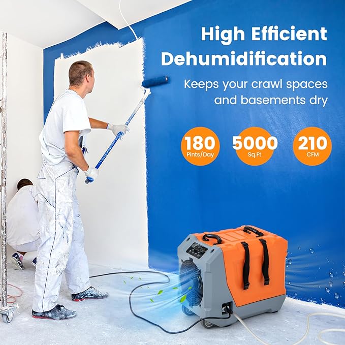 COSTWAY 180 PPD Crawl Space Dehumidifier with Pump, Drain Hose, Auto Defrost, 6,000 Sq. Ft Commercial Dehumidifier for Basement, Warehouse, Job Site, Water Damage Restoration, Orange - Image 4