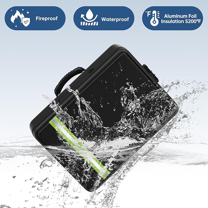 Fireproof Document Bag, Insulated Large Document Box with Lock, Important Document Organizer with Waterproof Zipper Home Office for Letter/A4 Files (Black&13 Pockets-Transparent, 17 x 12 x 5.3 inch) - Image 2