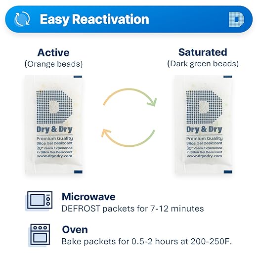 Dry & Dry 10 Gram [500 Packets] Premium Orange Indicating Silica Gel Packets Desiccants - Food Safe Silica Packets Silica Gel Silica Gel Packets - Image 4