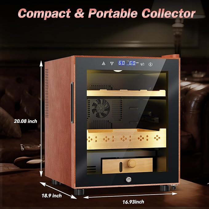 Electric Humidor with Leather-50L Cooling & Heating Humidor, Smart Touch Control Humidity & Temp, Humidors wtih Spanish Cedar Wood Tray and Drawer, Digital Display, Safety Lock, Desktop Gift for Men - Image 7