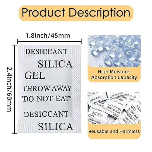 100-Pack 5Gram Silica Gel Packets - Desiccant Packs for Storage, Moisture Absorbers for Electronic Products, Jewelry, Cameras, Clothes, Books, Iron Tools, Precision Instruments - Image 2