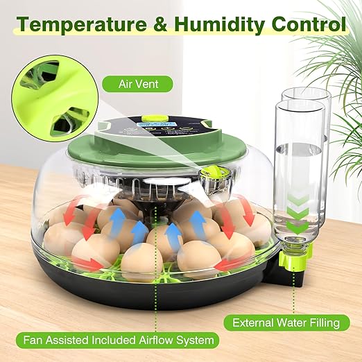 18 Egg Incubators for Hatching Eggs, Egg Incubator with Temperature Control, Humidity Display, Auto Egg Turner, Egg Candler, 2 Size Egg Trays, Digital Incubator for Chicken, Duck, Quail Eggs - Image 3