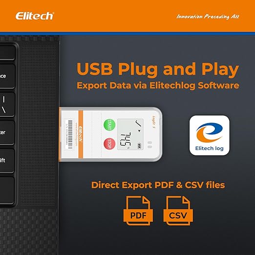 Elitech USB Digital Temperature Data Logger Reusable Recorder with Shadow Data 32000 Points, Auto PDF/CSV Report, for Windows/MacOS, Refrigerator Thermometer LogEt5T - Image 5