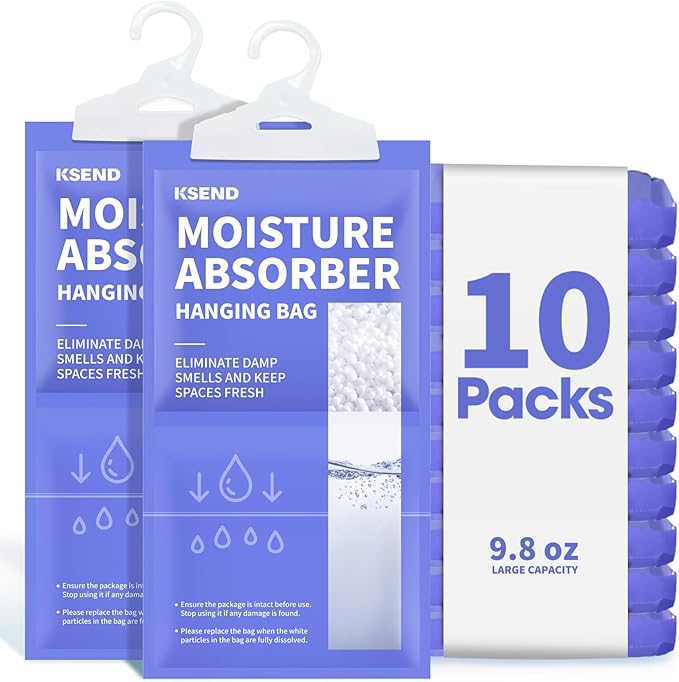 Moisture Absorbers 10 Pack, 9.8 Oz Compact Dehumidifier Bags & Packs, Moisture Hanging Bag, Humidity Absorbers, Closet Deodorizer Against Musty Odors, 11.8'' x 6.3'' by Ksend