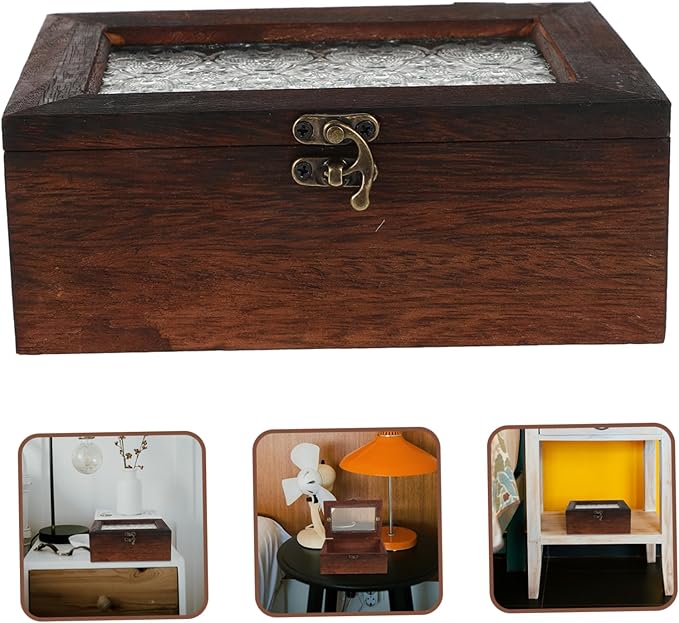 Vintage Floral Glass Lid Wooden Jewelry Box Decorative Keepsake Chest with Metal Clasp Multi Functional Storage Organizer for Dried Fruits Beauty Products and Documents Stylish - Image 8