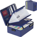 Fireproof Document Bag, Insulated Large Document Box with Lock, Important Document Organizer with Waterproof Zipper Home Office for Letter/A4 Files (Blue&13 Pockets-Transparent, 17 x 12 x 5.3 inch) by JIHOX