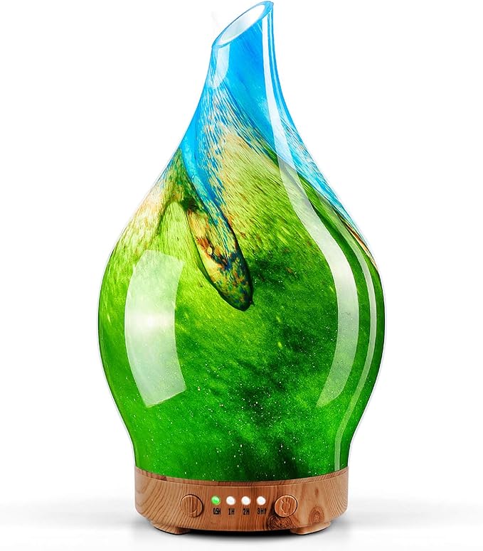 Porseme 150ml Essential Oil Diffuser Glass Color Changing Aroma Air Diffusers Aromatherapy Ultrasonic Cool Mist Humidifier 6 Running Hours Waterless Auto-Off for Sleeping Yoga Office Spa (Blue Grass) by Porseme