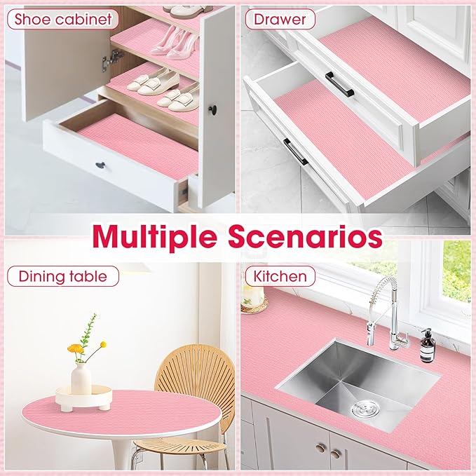 Drawer and Shelf Liner, Non-Slip Kitchen Cabinet Liners Non-Adhesive Thick Strong Grip Waterproof Washable Mats Protect Dresser Shelves Cupboard Bathroom Cabinets, Pink, 24 in X 10 FT - Image 9