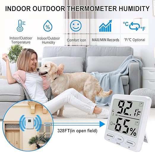Urageuxy Indoor Outdoor Thermometer Wireless Digital Hygrometer Temperature and Humidity Gauge Monitor with Remote Sensor 4.8 Inches Large Display for Room Greenhouse Garden - Image 3