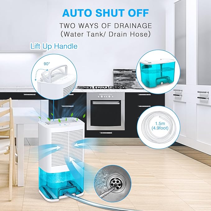 Dehumidifier 68oz(2000ml) Small Dehumidifier with Drain Hose for Up to 650 sq.ft Ultra Quiet Mini Portable Air for Home Basements Bathroom Bedroom Closet Kitchen RV - Image 3