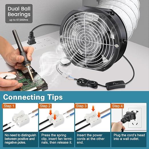 GDSTIME Axial Fan 17251, 110V 120V AC 172mm x 150mm x 51mm Dual Ball Bearing High Speed for DIY Cooling Ventilation Exhaust Projects - Image 5