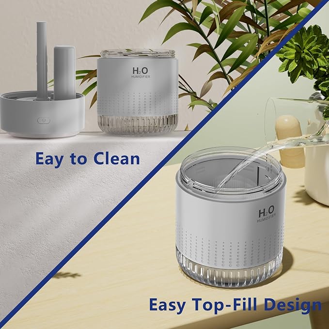 SZO Portable Mini Humidifier, 500ML USB Personal Cool Mist Humidifiers for Bedroom Office Travel Desk, Whisper Quiet 20dB with 2 Mist Modes & Auto Shut-Off, Small Desktop Humidifier(Grey) - Image 7