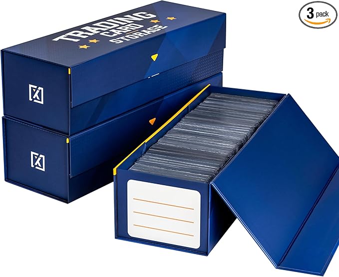 Easy Fold Trading Card Storage Box [3 PACK] Magnetic Lid | Toploader Storage Box Fits 800 Cards, 200 Toploaders, or 50 One Touch | Baseball Card Storage Box - Labels included by HOMEXPRO