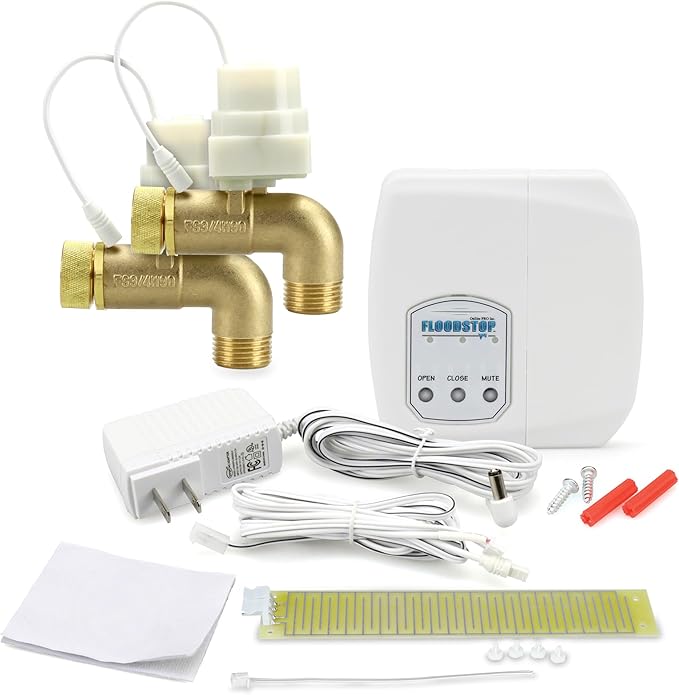 FloodStop NEW Washing Machine Leak Detector Kit with Automatic Water Shut-Off and Visual/Audible Alarms, 3/4" 90deg, Hot & Cold Valves by FloodStop
