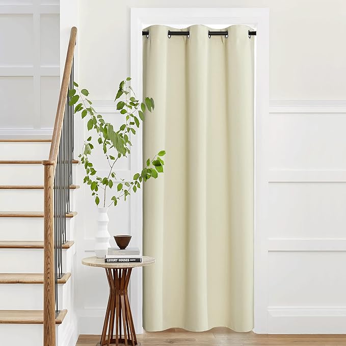 NICETOWN Farmhouse Blackout Patio Sliding Door Curtain Extra Wide, Grommet Room Divider Thermal Insulated Curtain Drapes for French Door/Living Room (Light Beige, W42 x L95, 1 Panel) by NICETOWN