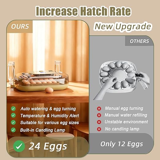 XOTTI Incubator for Hatching Eggs, 24 Egg Incubator with Precise Temperature Control, Auto Egg Turner, 360° Clear View, LED Candler, Alarm for Chicken Duck Quail Goose for Home School Farm Lab - Image 6