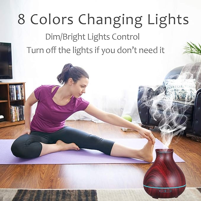 BZseed Aromatherapy Essential Oil Diffuser 550ml 12 Hours Wood Grain Aroma Diffuser with Timer Cool Mist Humidifier for Large Room, Home, Baby Bedroom, Waterless Auto Shut-off,7 Colors Lights Changing - Image 6