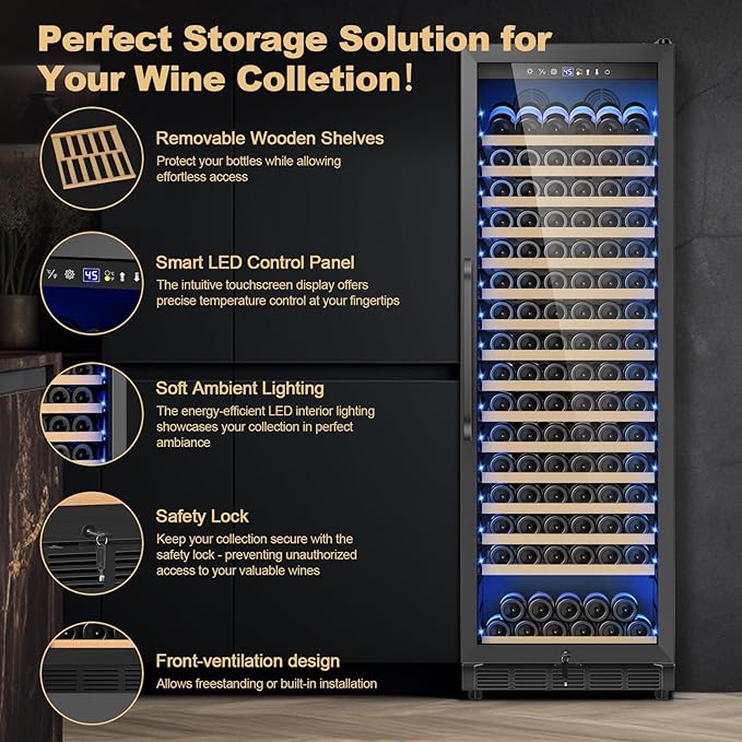 Upgraded 190 Bottles Wine Cooler Refrigerator,24 Inch Wide Wine Fridge with Professional Temperature Control System,Freestanding or Built-in installation, Quiet Operation,Black - Image 3