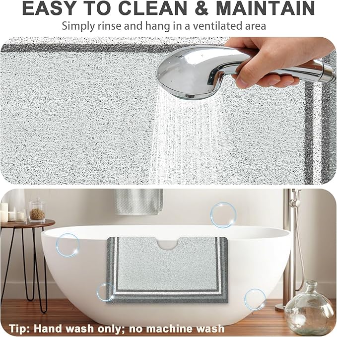 Square Shower Mat Non Slip: 24x24 Inch Extra Large Shower Mats for Inside Shower, Anti Slip Shower Floor Mat, Loofah Shower Stall Mats for Elderly, Non Slip Shower Mat with Drain Hole in Middle - Image 5