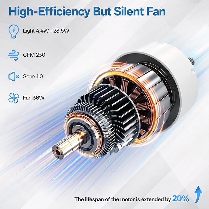 Bathroom Exhaust Fan with Bluetooth Speaker, 230 CFM 1.0 Sone Bathroom Exhaust Fan with Light, 3 Dynamic Light, 7 LED Color, 3 Color Temperatures, Nightlight,Remote, Easy Install - Image 4