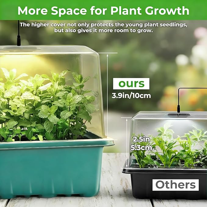 Seed Starter Tray with Grow Light, 6pcs Seed Starter Kits with Light and Adjustable Humidity Domes, Covers Height 3.9", Indoor Seedling Starter Plant Germination Trays (Green-Warm White) - Image 3