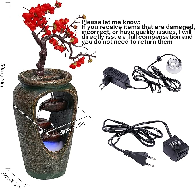 20Inch Tabletop Decorative Flower Vase Style Bonsai Waterfall Fountain Humidifier with LED Lights and Atomizer, Desktop Water Fountains for Any Dining Room, Living Room, Bedroom, Cafe Or Office - Image 5