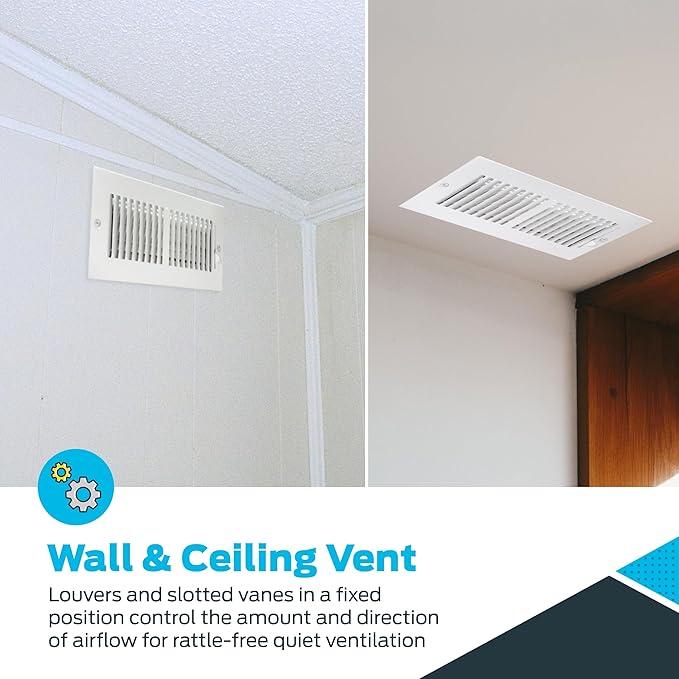 EZ-FLO 10 x 4 Inch (Duct Opening) Air Vent Cover for Wall or Ceiling, Two-Way Ventilation Register, Solid Steel HVAC Register Cover, White, 61609 - Image 4